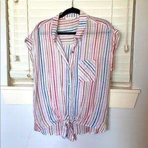 Striped Tie Front Blouse